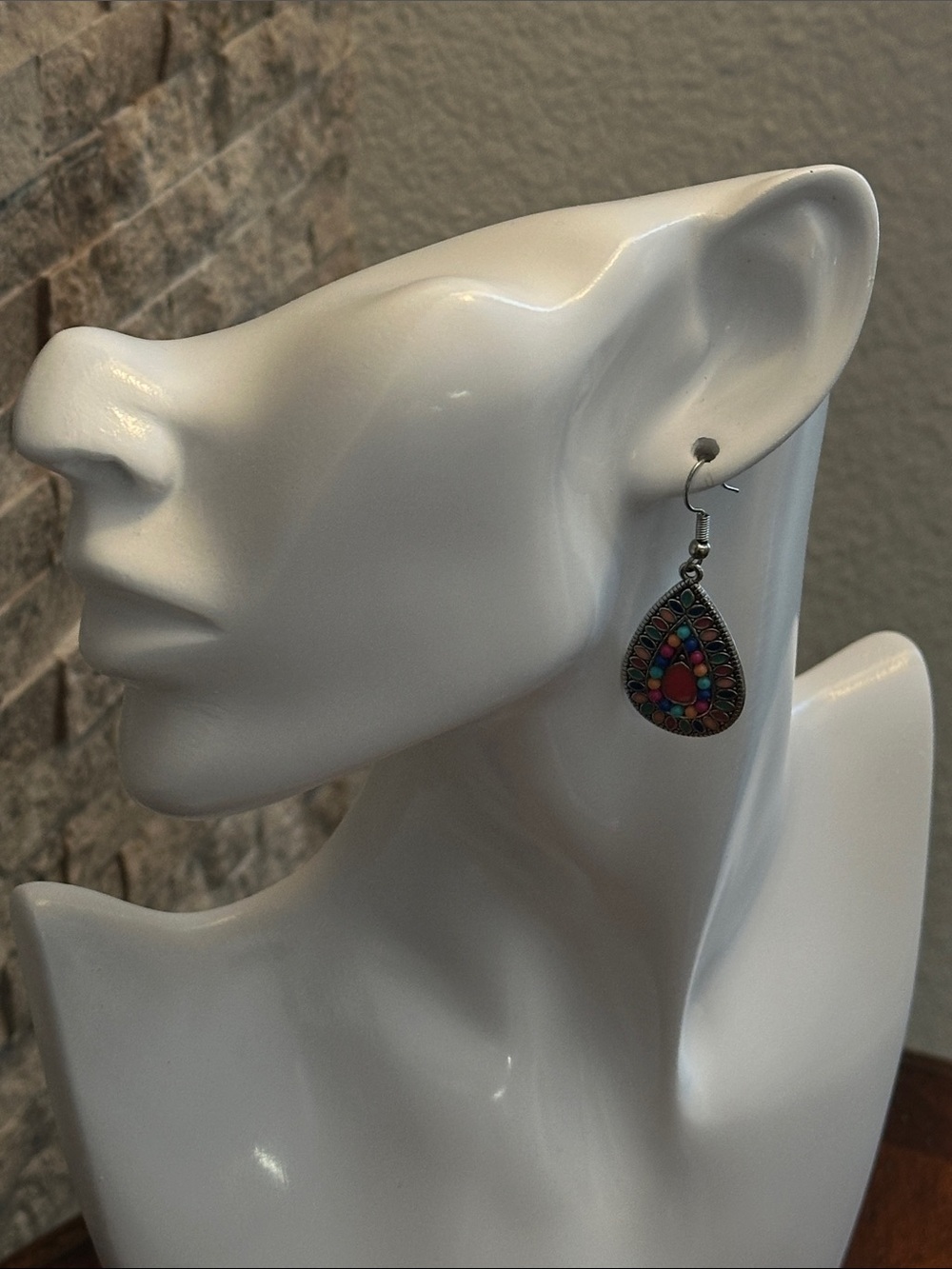 Boho Teardrop Multi-Color Enamel Dangle Earrings - Picture 8 of 8